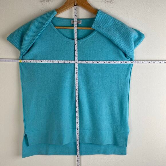 Kinross 100% Cashmere Zip Top Size M Aqua Blue Lightweight Dolman Sweater Casual - Picture 10 of 11